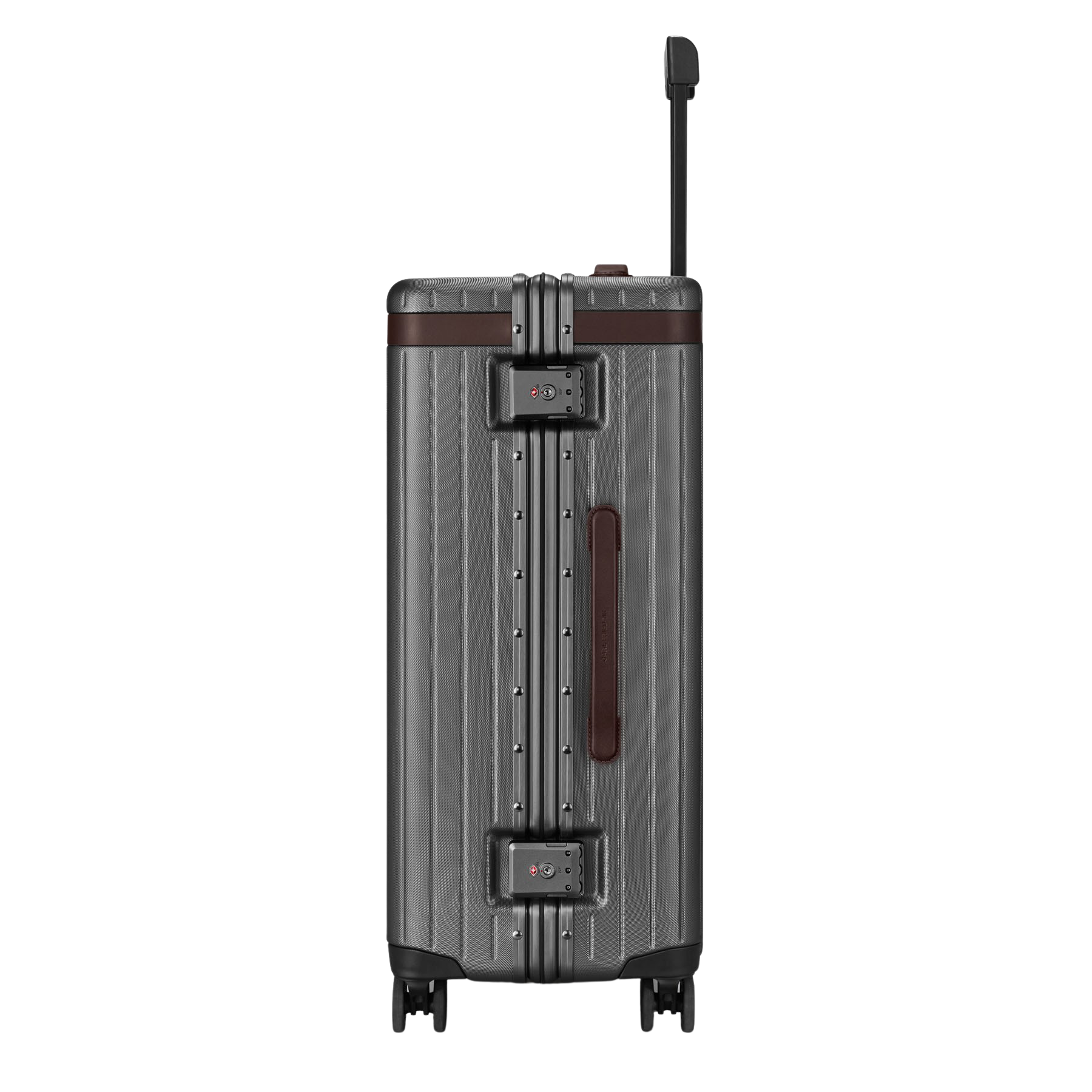 Carl Friedrik Polycarbonate Chocolate Leather Check-in Luggage Side