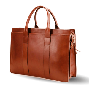 Frank Clegg Chestnut Double Gusset Zip-Top Briefcase Long Side