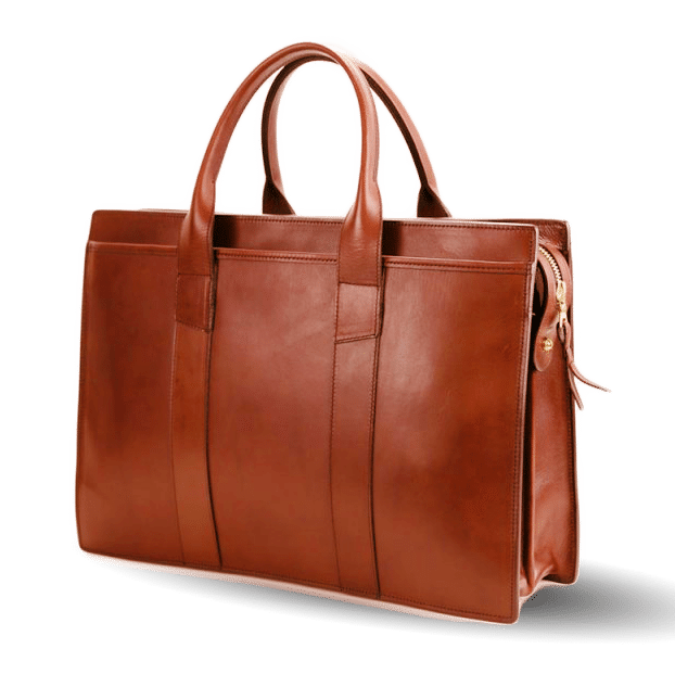 Frank Clegg Chestnut Double Gusset Zip-Top Briefcase Long Side