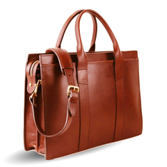 Frank Clegg Chestnut Double Gusset Zip-Top Briefcase Diagonal