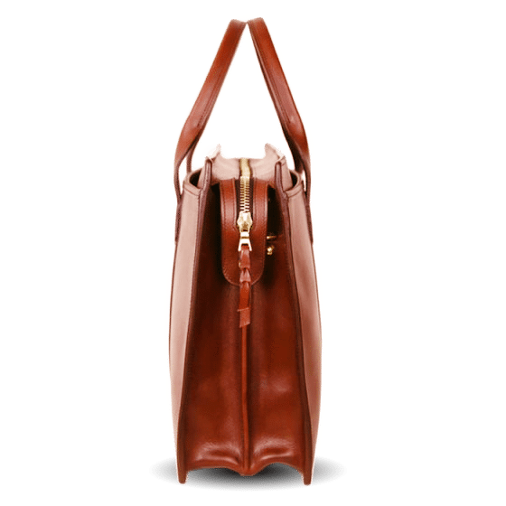 Frank Clegg Chestnut Double Gusset Zip-Top Briefcase Short Side