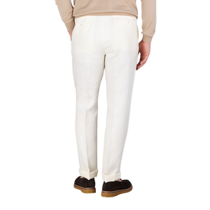 De Petrillo Cream White Linen Twill Modello B Trousers Back
