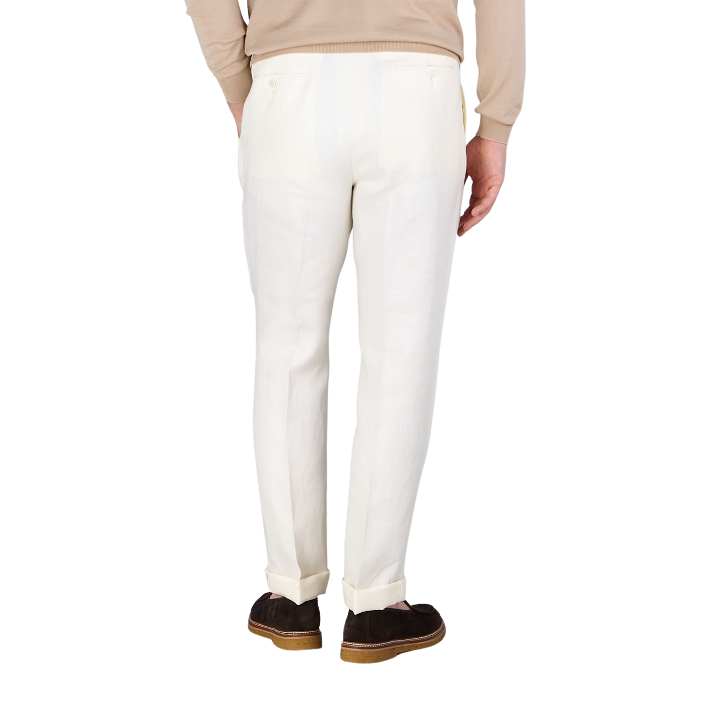 De Petrillo Cream White Linen Twill Modello B Trousers Back