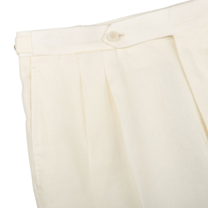 De Petrillo Cream White Linen Twill Modello B Trousers Edge