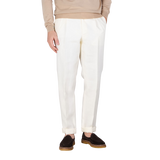 De Petrillo Cream White Linen Twill Modello B Trousers Front