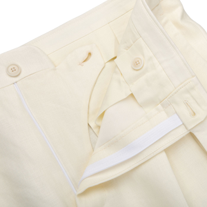 De Petrillo Cream White Linen Twill Modello B Trousers Zipper