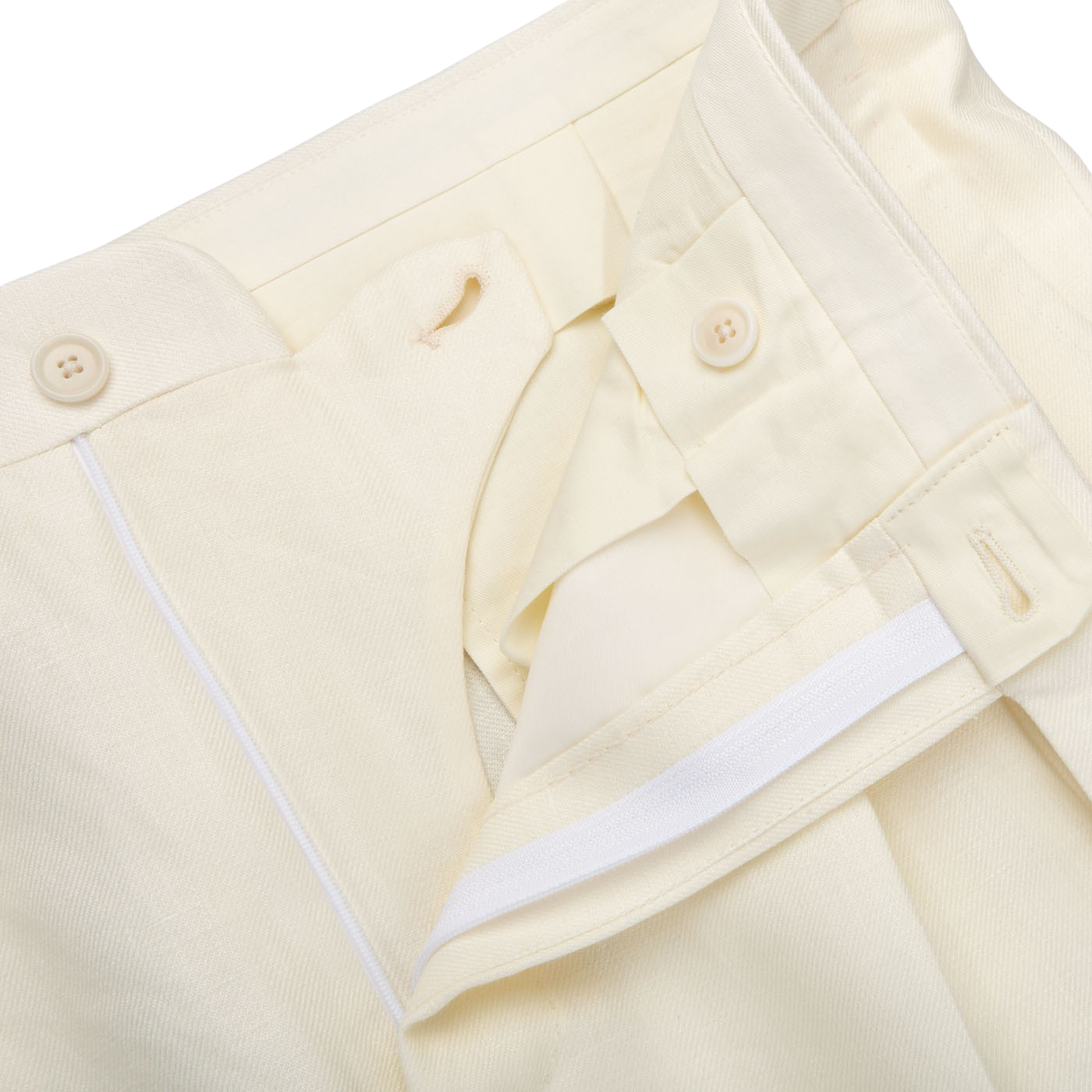De Petrillo Cream White Linen Twill Modello B Trousers Zipper
