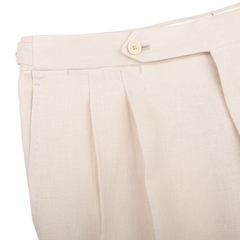 De Petrillo Dusty Beige Irish Linen Modello B Trousers Edge