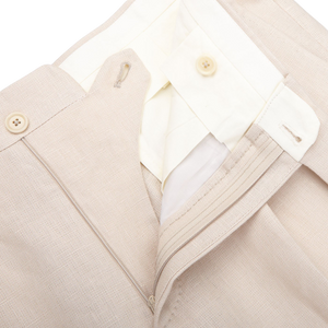 De Petrillo Dusty Beige Irish Linen Modello B Trousers Zipper