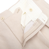 De Petrillo Dusty Beige Irish Linen Modello B Trousers Zipper