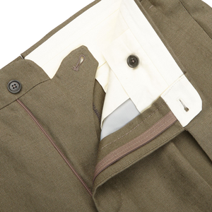 De Petrillo Green Irish Linen Modello B Trousers Zipper