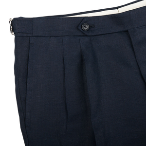 De Petrillo Navy Blue Irish Linen Modello B Trousers Edge