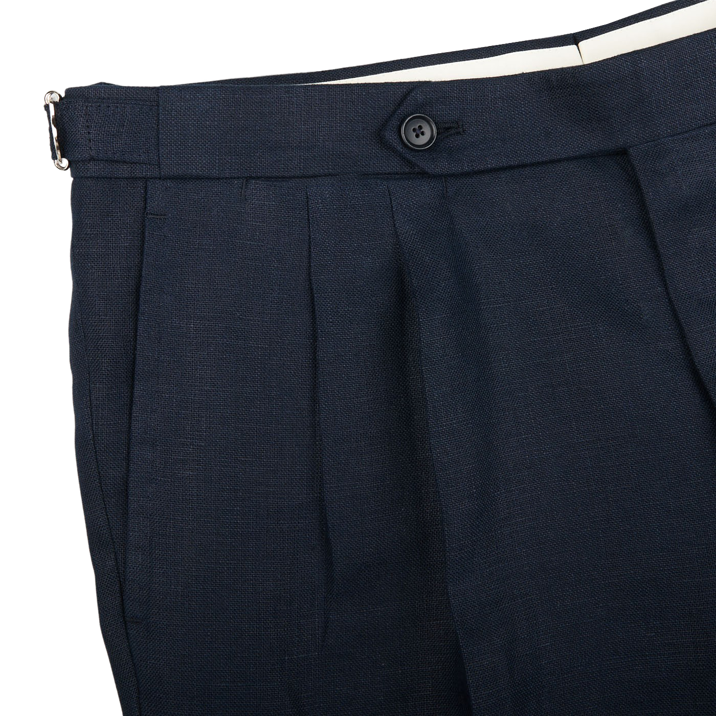 De Petrillo Navy Blue Irish Linen Modello B Trousers Edge