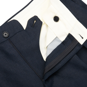 De Petrillo Navy Blue Irish Linen Modello B Trousers Zipper
