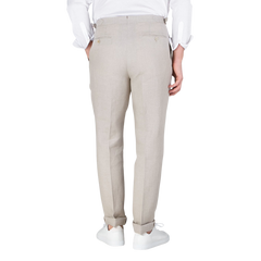 De Petrillo Sande Beige Irish Linen Modello B Trousers Back