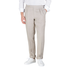 De Petrillo Sande Beige Irish Linen Modello B Trousers Front