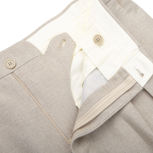 De Petrillo Sande Beige Irish Linen Modello B Trousers Zipper