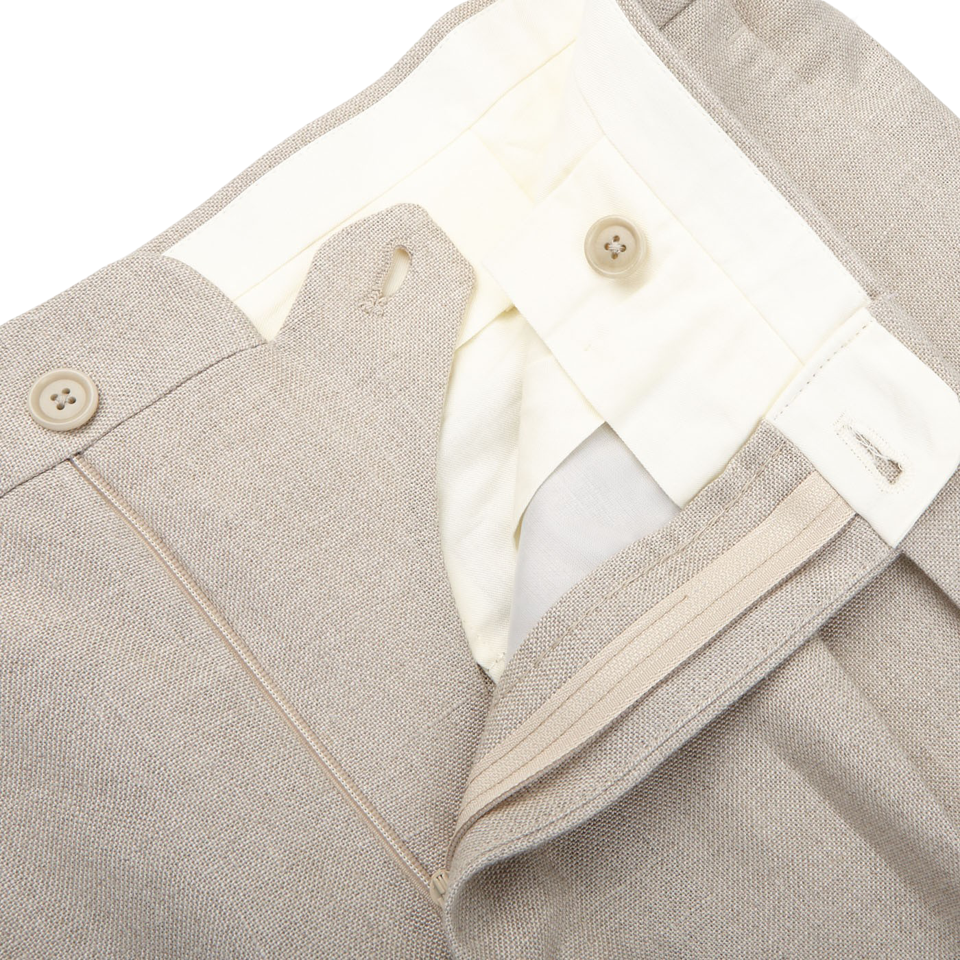 De Petrillo Sande Beige Irish Linen Modello B Trousers Zipper