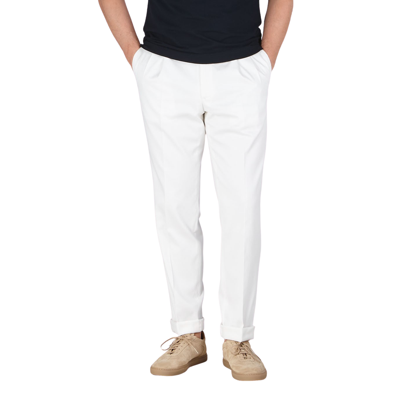 De Petrillo White Cotton Twill Modello B Trousers Front