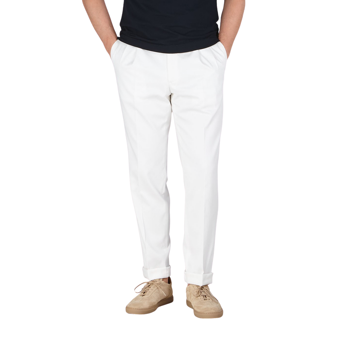 De Petrillo White Cotton Twill Modello B Trousers Front