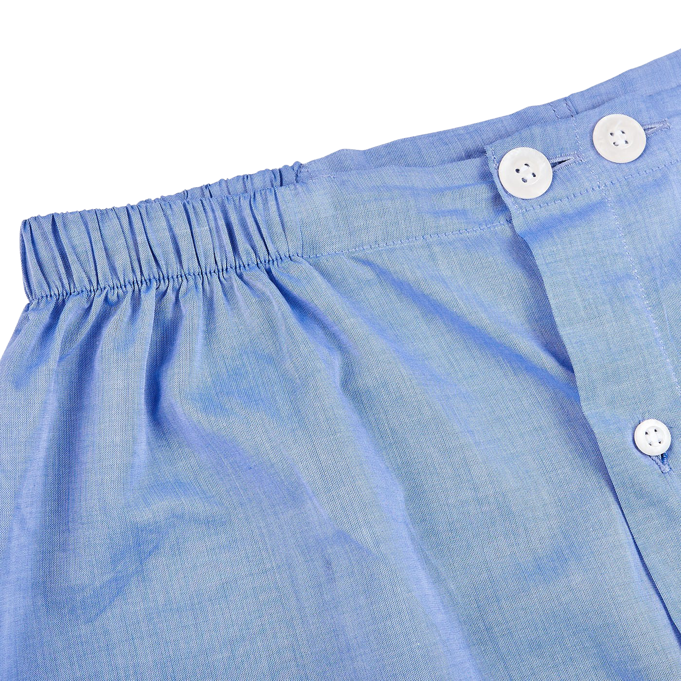 Derek Rose Batiste Blue Amalfi Cotton Short Pyjamas Edge