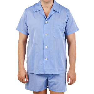 Derek Rose Batiste Blue Amalfi Cotton Short Pyjamas Front