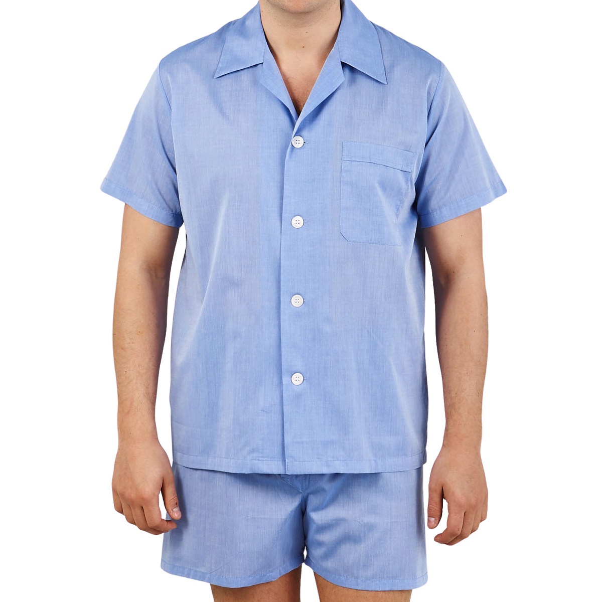 Derek Rose Batiste Blue Amalfi Cotton Short Pyjamas Front