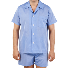 Derek Rose Batiste Blue Amalfi Cotton Short Pyjamas Front