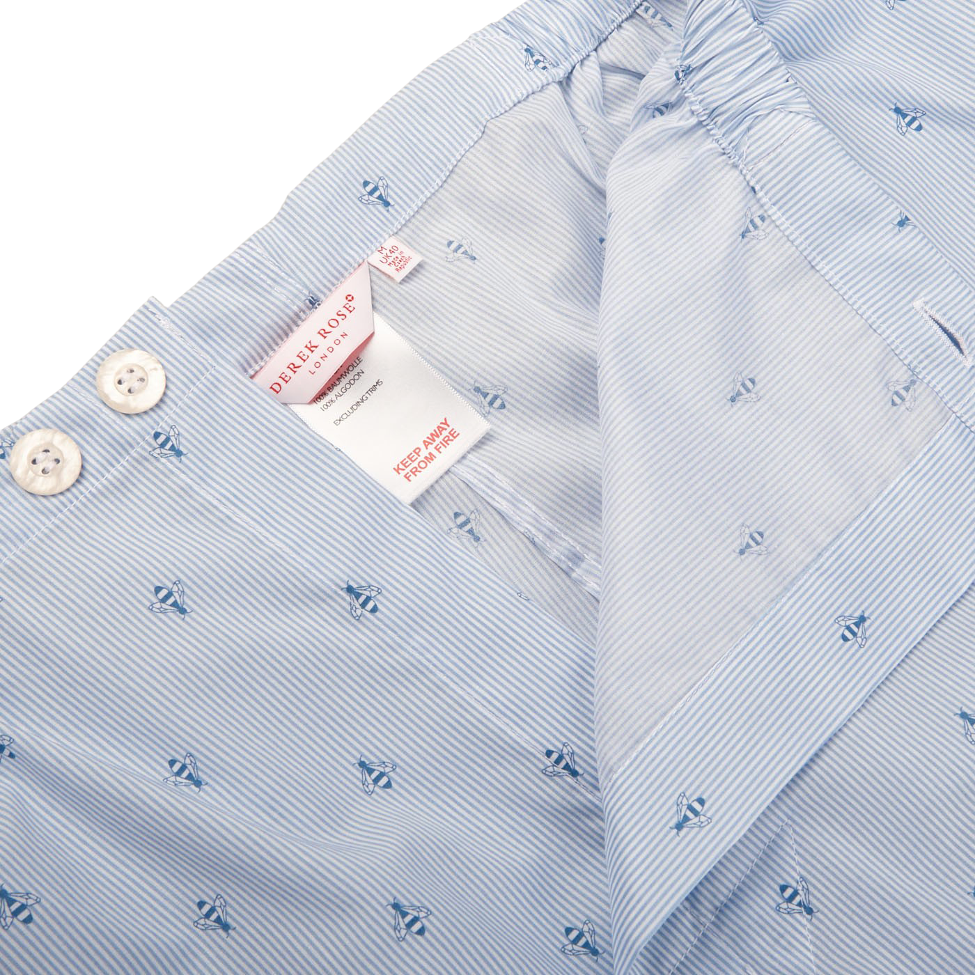 Derek Rose Blue Bee Motif Cotton Classic Fit Pyjamas Zipper