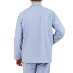 Derek Rose Blue Herringbone Cotton Classic Fit Pyjamas Back