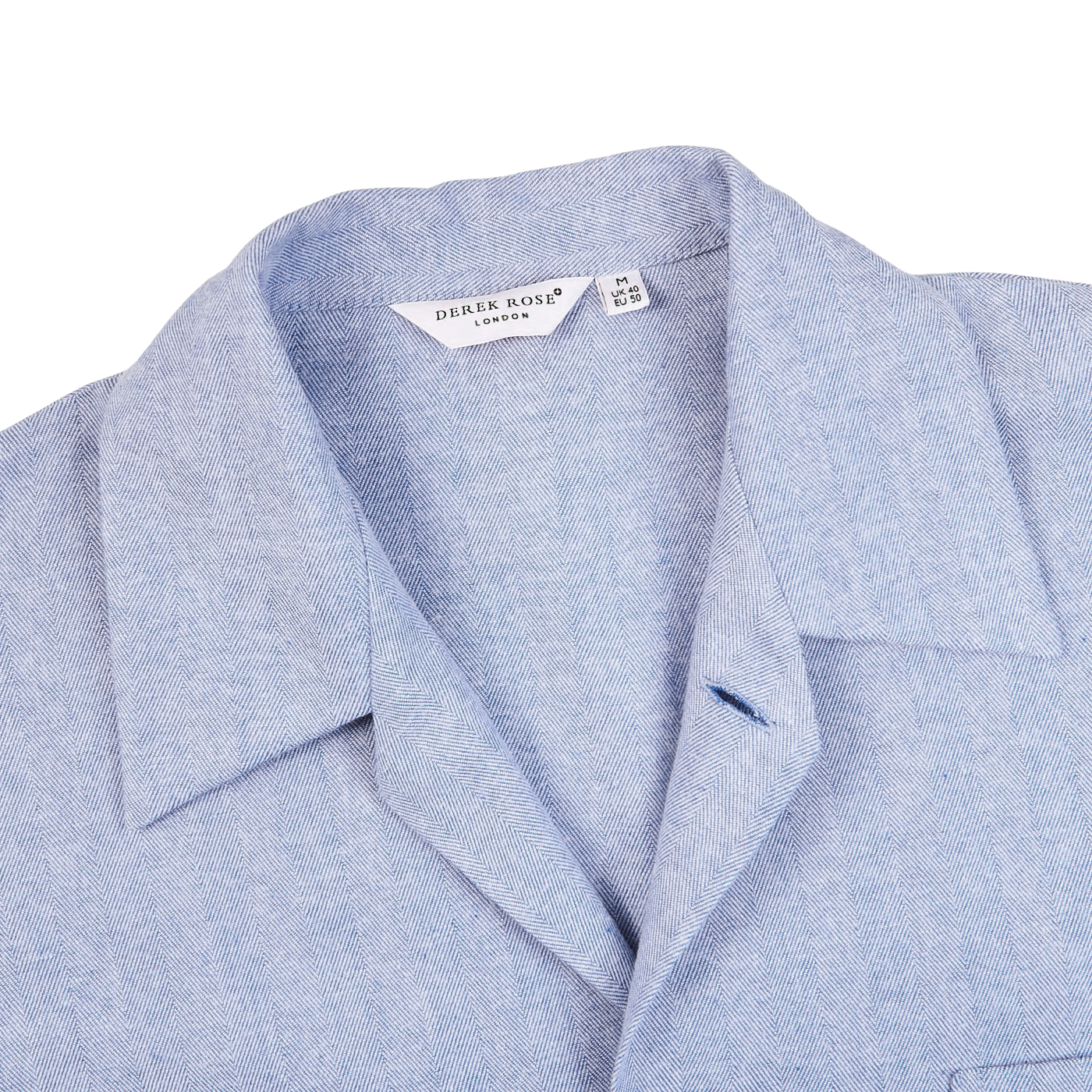 Derek Rose  Blue Herringbone Cotton Classic Fit Pyjamas – Baltzar