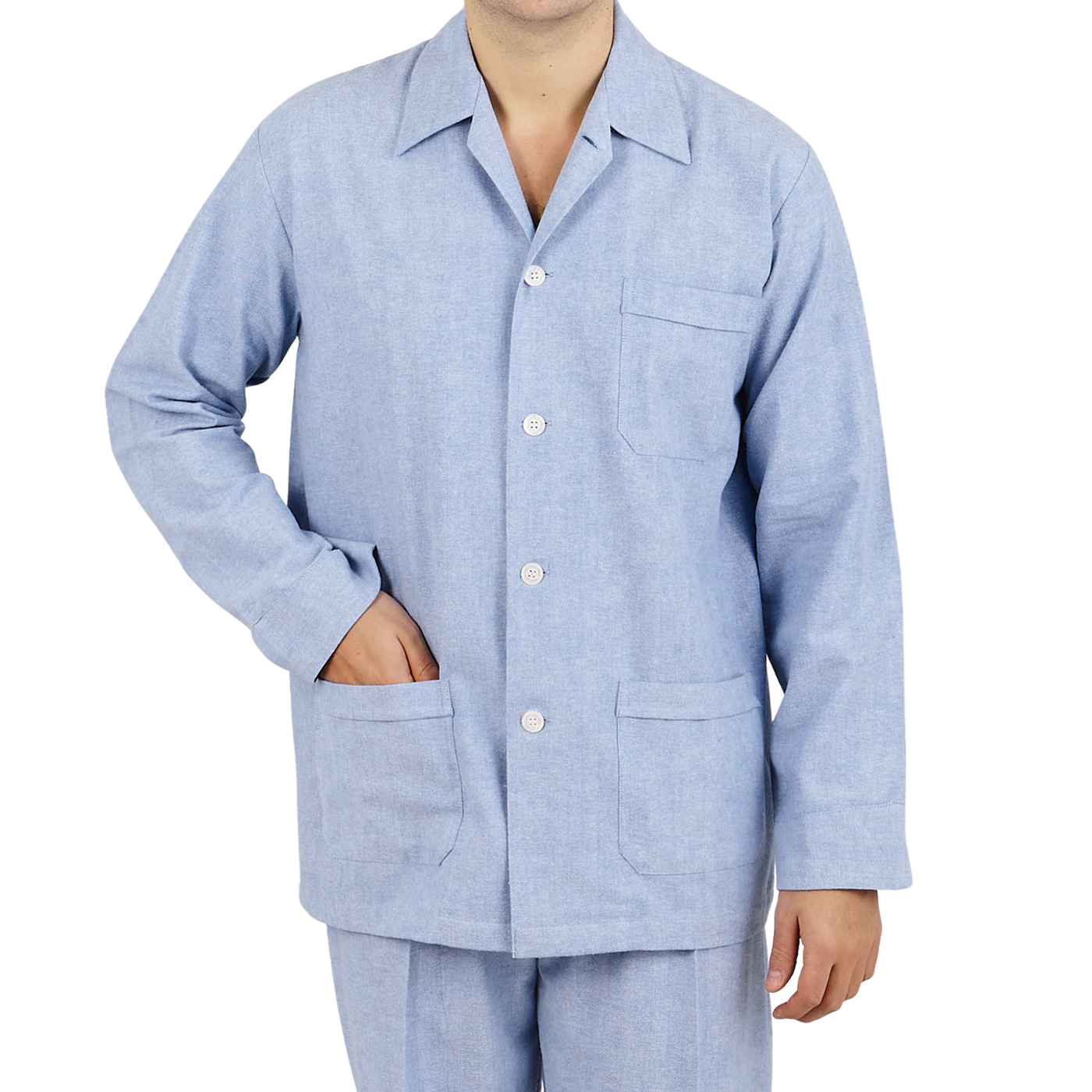 Derek Rose Blue Herringbone Cotton Classic Fit Pyjamas Front