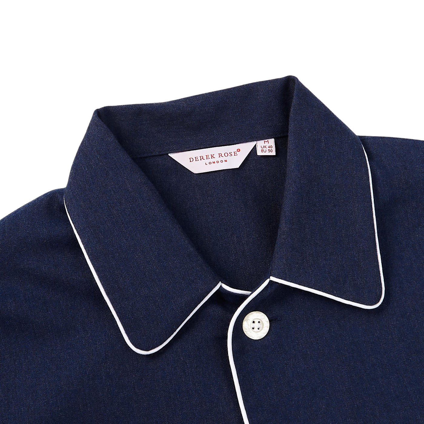 Derek Rose Blue Piped Cotton Classic Fit Pyjamas Collar