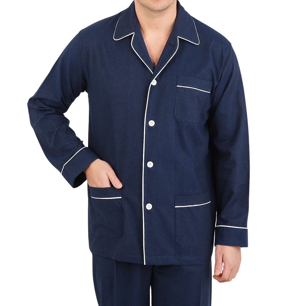 Derek Rose Blue Piped Cotton Classic Fit Pyjamas Front 1