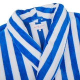 Derek Rose Blue White Striped Cotton Velour Towelling Gown Collar2