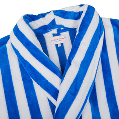 Derek Rose Blue White Striped Cotton Velour Towelling Gown Collar2