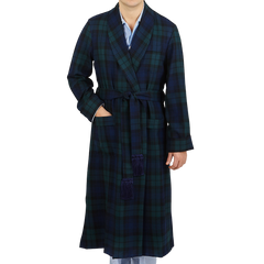 Derek Rose Navy Black Watch Tartan Dressing Gown Front