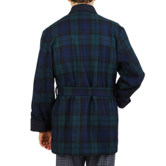 Derek Rose Navy Black Watch Tartan Smoking Jacket Back