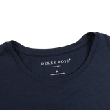 Derek Rose Navy Blue Micro Modal Stretch T-shirt Collar