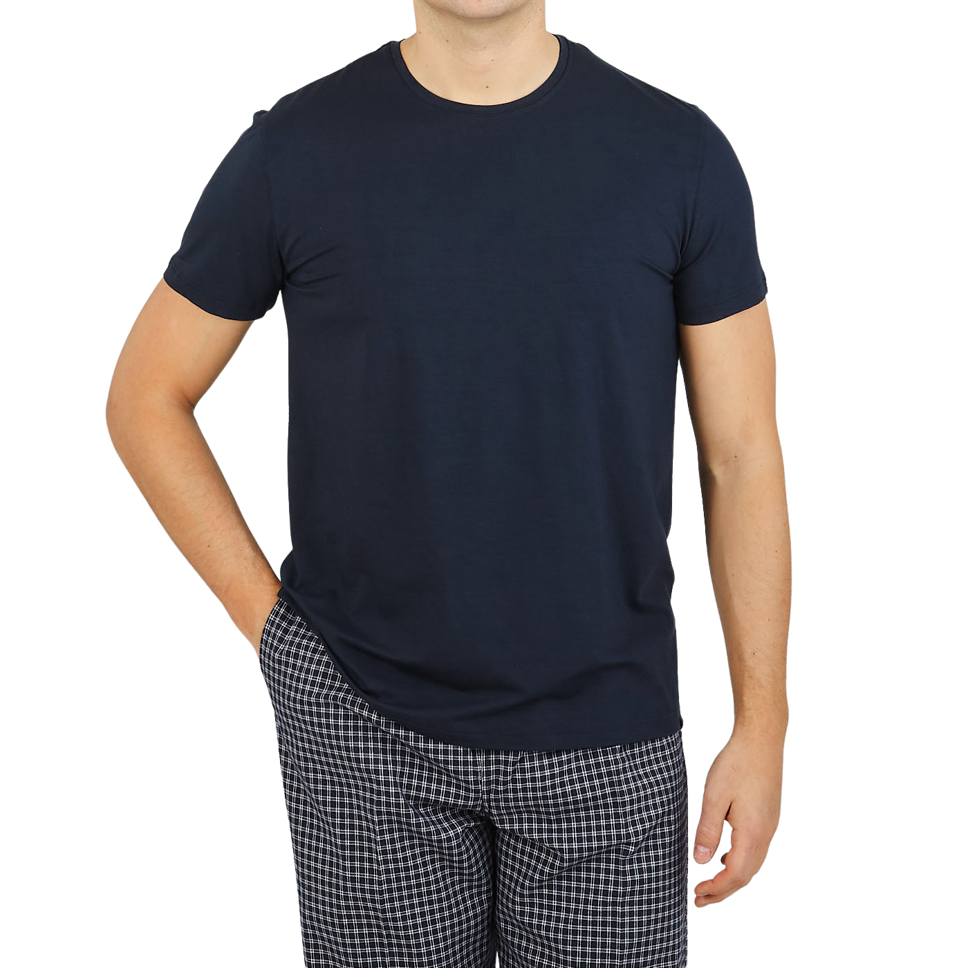 Derek Rose Navy Blue Micro Modal Stretch T-shirt Front