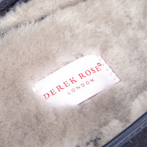 Derek Rose Navy Blue Suede Sheepskin Open Slippers Detail