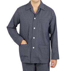 Derek Rose Navy Checked Cotton Classic Fit Pyjamas Front