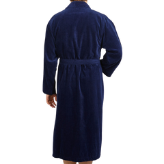 Derek Rose Navy Cotton Velour Towelling Gown Back