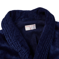 Derek Rose Navy Cotton Velour Towelling Gown Collar