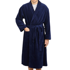 Derek Rose Navy Cotton Velour Towelling Gown Front