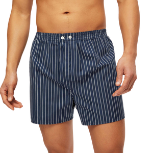 Derek Rose Navy Striped Cotton Classic Fit Boxers Front