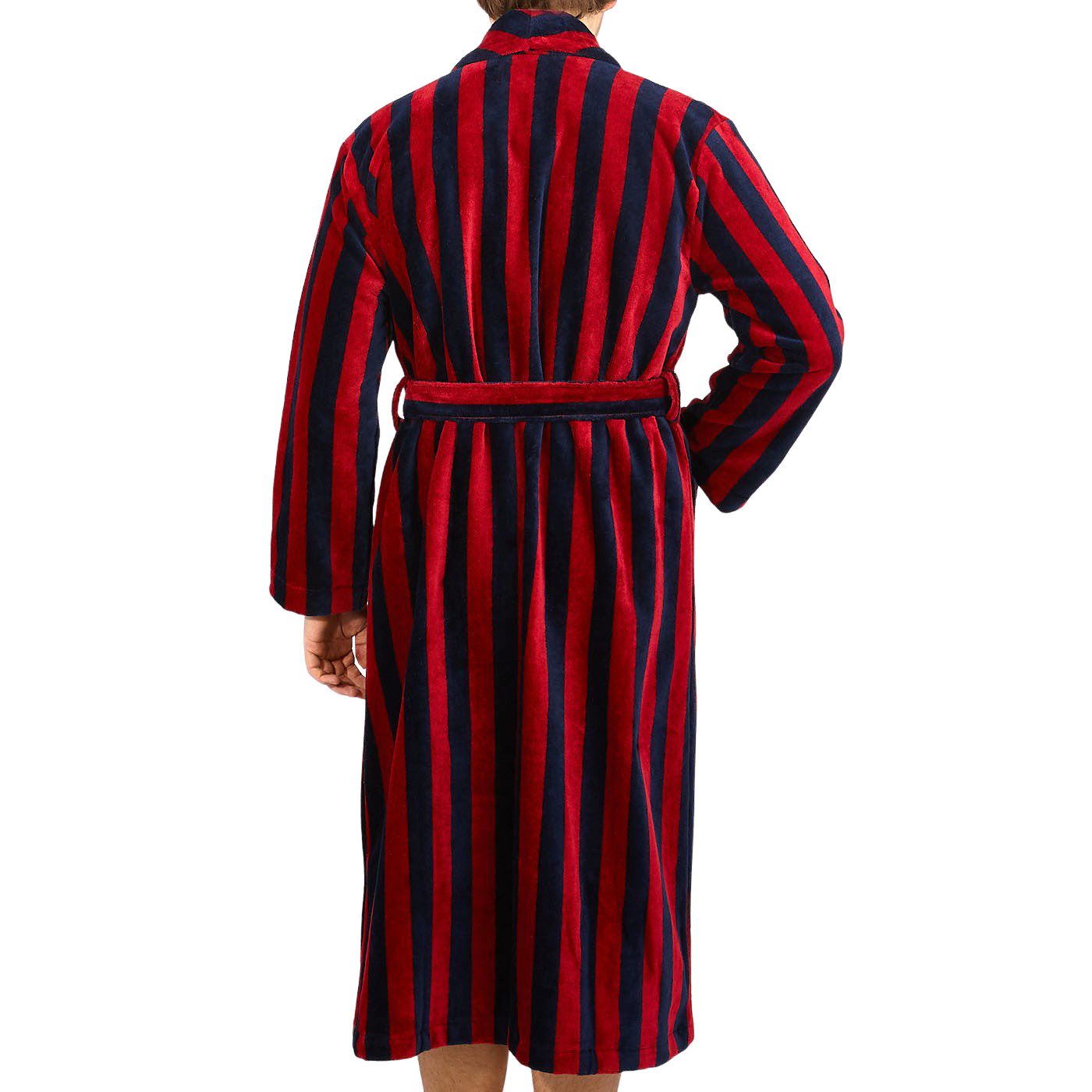 Derek Rose Navy Striped Cotton Velour Towelling Gown Back