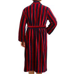 Derek Rose Navy Striped Cotton Velour Towelling Gown Back