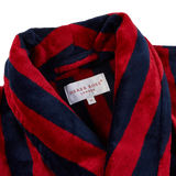 Derek Rose Navy Striped Cotton Velour Towelling Gown Collar