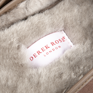 Derek Rose Taupe Beige Suede Sheepskin Open Slippers Detail